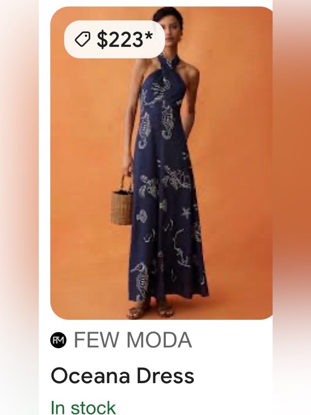 Few Moda Oceana Navy Sea Life Halter Maxi Dress Linen Blend NWT Size 6 - Picture 3 of 12